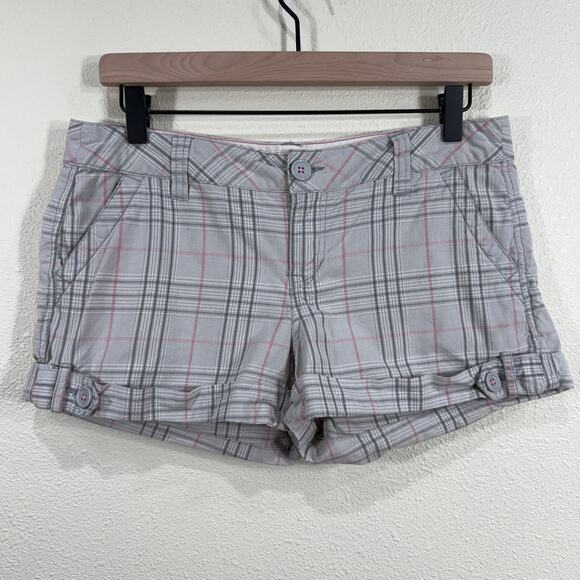 Y2k Aeropostale Gray Pink Plaid Cuffed Shorts Whimsy Twee Preppy Coquette 5 6 - Picture 1 of 5
